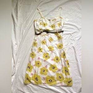 Floral Midi Dress in Yellow and Pink